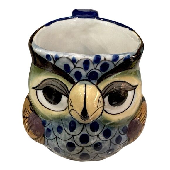 Signed Guatemalan Mayanke Hand-Crafted Terracotta Owl Mug 14 oz. - Picture 2 of 10
